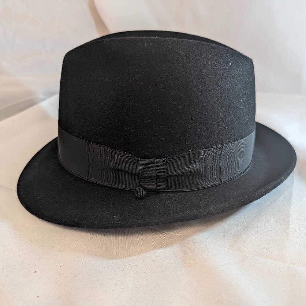 Gently Used Black Selentino (Tonak) Rose Classic Fur Felt Fedora - 7 1/8